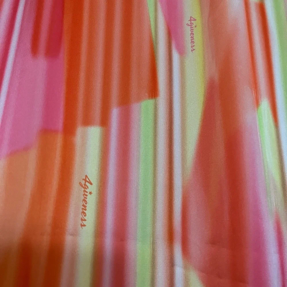 AGIVENESS Colorful Liquid Satin Maxi Kaftan Sun & Summer Flowy Sexy Dress M